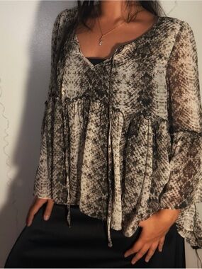 Buddy Love Black & Cream Snake-Print Peasant Blouse